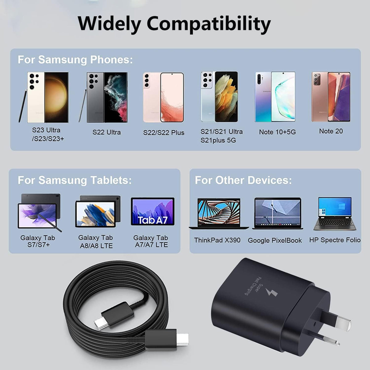 Samsung Compatible Super Fast USB Type-C Wall Charger (25W) with Type-C cable