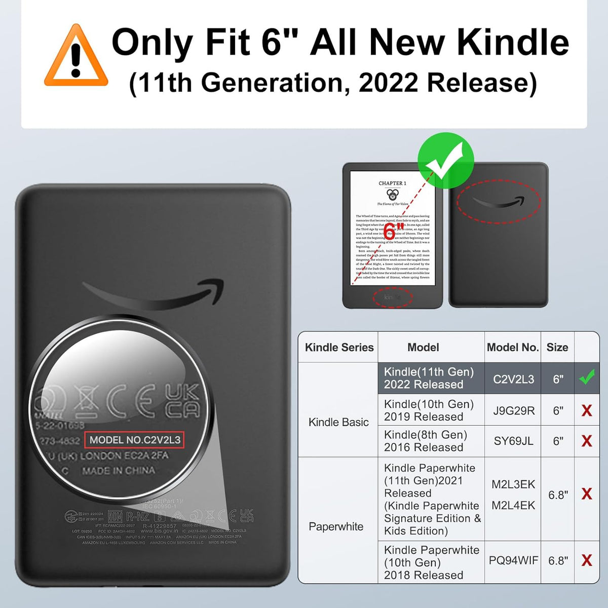 Flip Magnetic Case for Kindle 6" 11th Generation (2022)