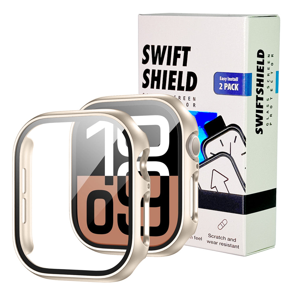 Apple Watch Series 11 (46mm) Case with Glass Screen Protector by SwiftShield (2 Pack - Gold Titanium)