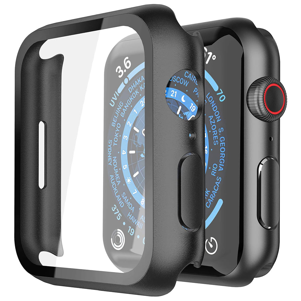 Apple Watch 45mm Case with Glass Screen Protector by SwiftShield (2 Pack - Black + Clear)