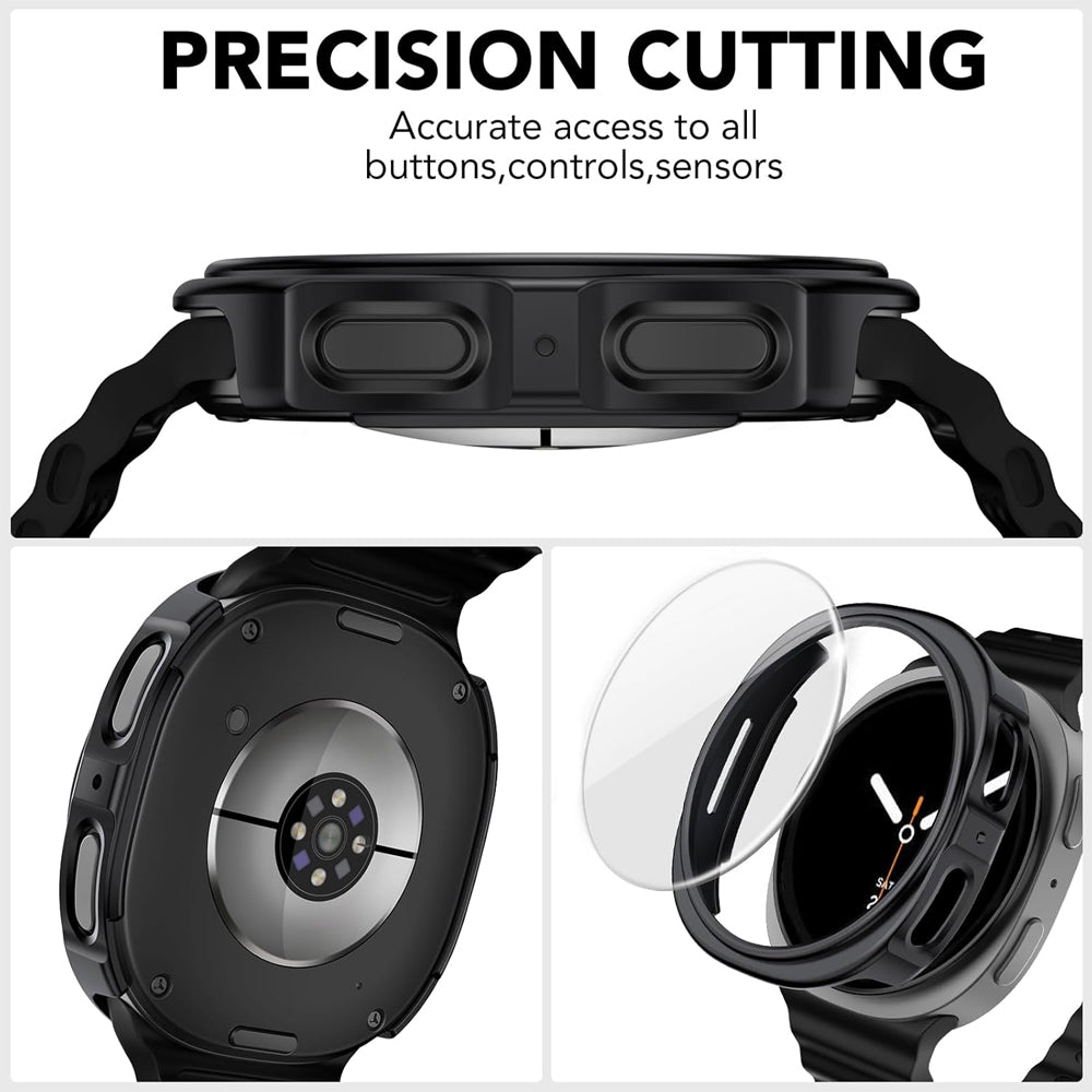 Samsung Galaxy Watch 9 40mm Case with Glass Screen Protector by SwiftShield (2 Pack - Black + Clear)