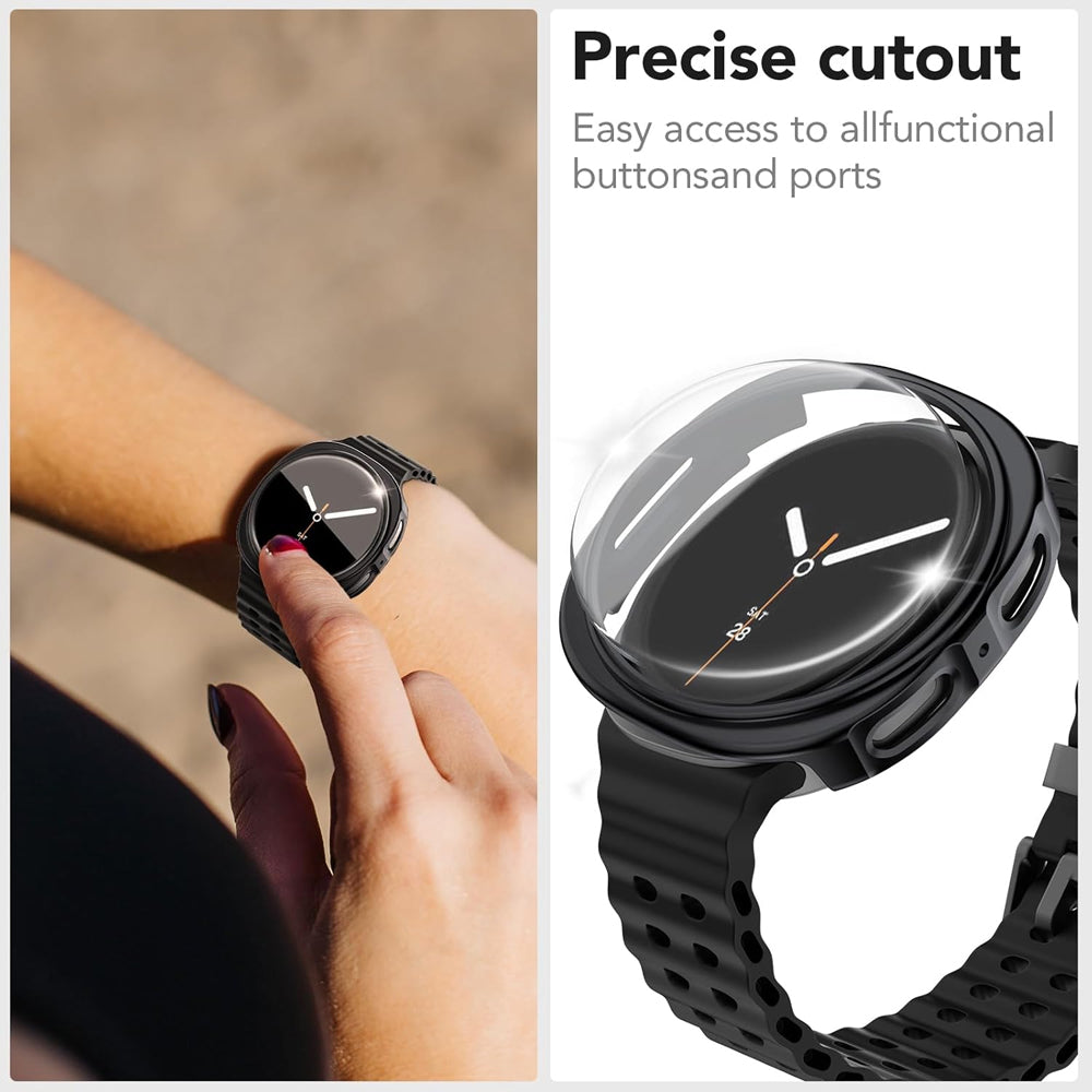 Samsung Galaxy Watch 8 40mm Case with Glass Screen Protector by SwiftShield (2 Pack - Black + Clear)