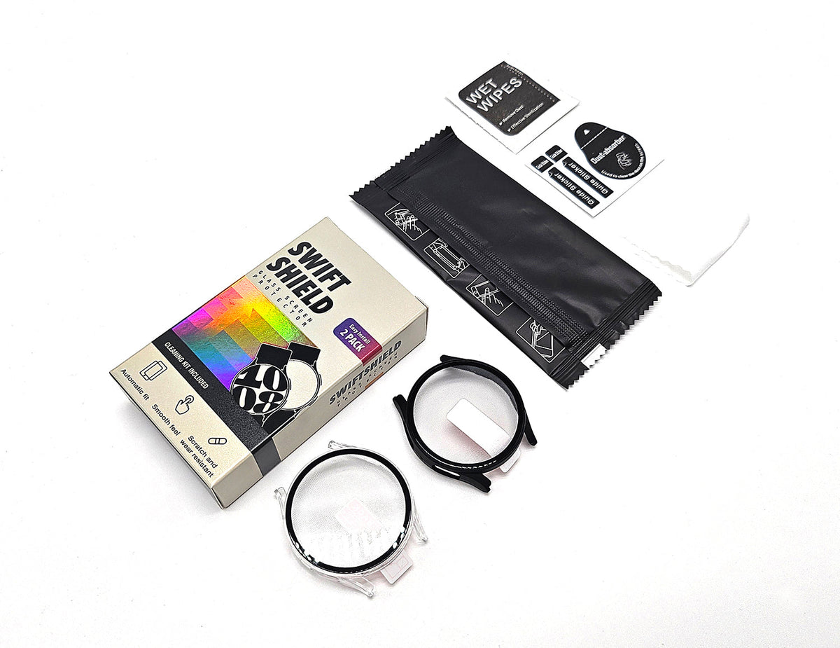 Samsung Galaxy Watch 8 40mm Case with Glass Screen Protector by SwiftShield (2 Pack - Black + Clear)