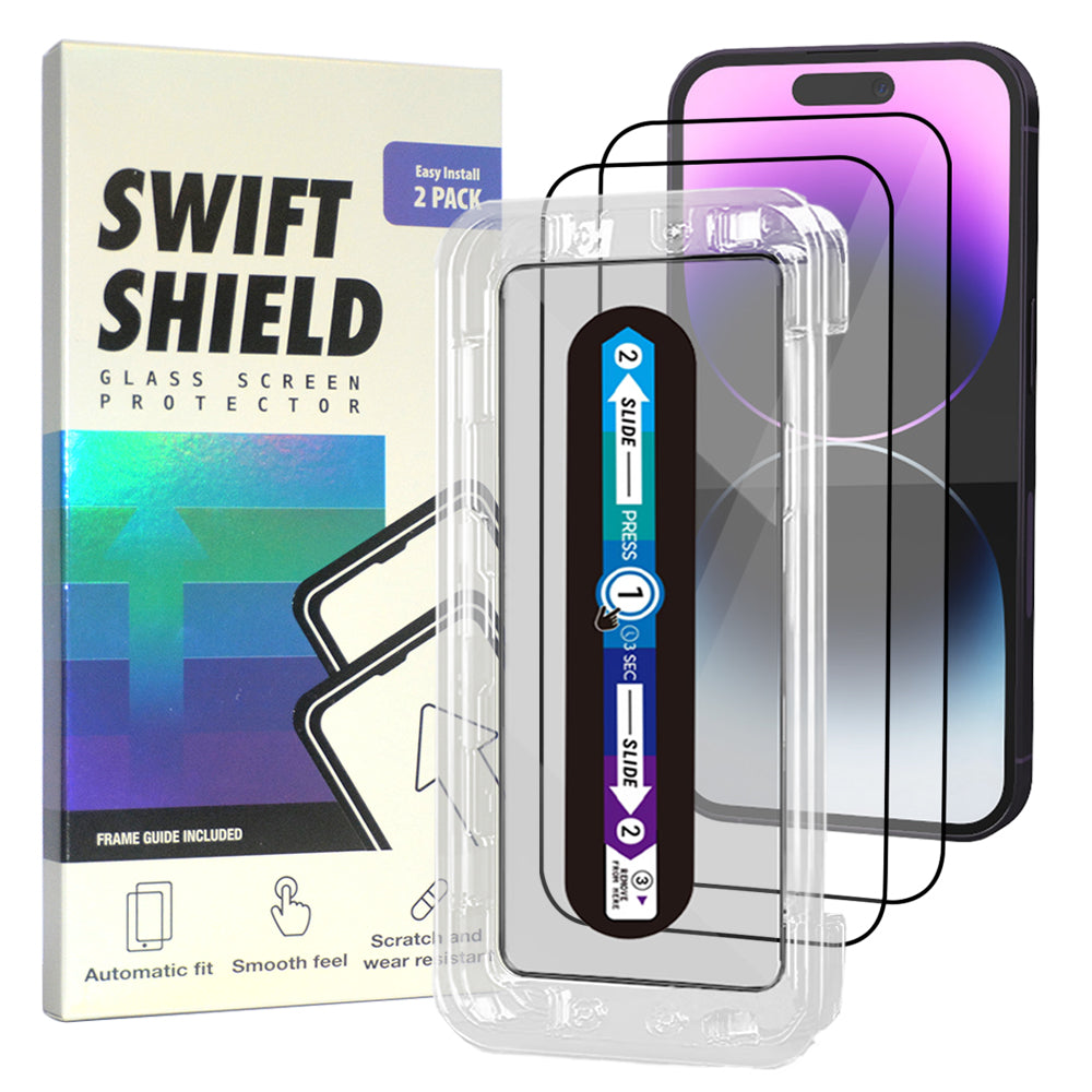 iPhone 14 Pro Tempered Glass Screen Protector [2-Pack] with Easy Alignment Frame – Clear, Premium by SwiftShield