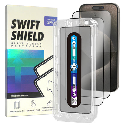 iPhone 15 Pro Max Tempered Glass Screen Protector [2-Pack] with Easy Alignment Frame – Matte Anti-Glare, Premium by SwiftShield