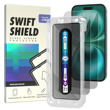 iPhone 16 Plus Tempered Glass Screen Protector [2-Pack] with Easy Alignment Frame – Privacy, Premium by SwiftShield