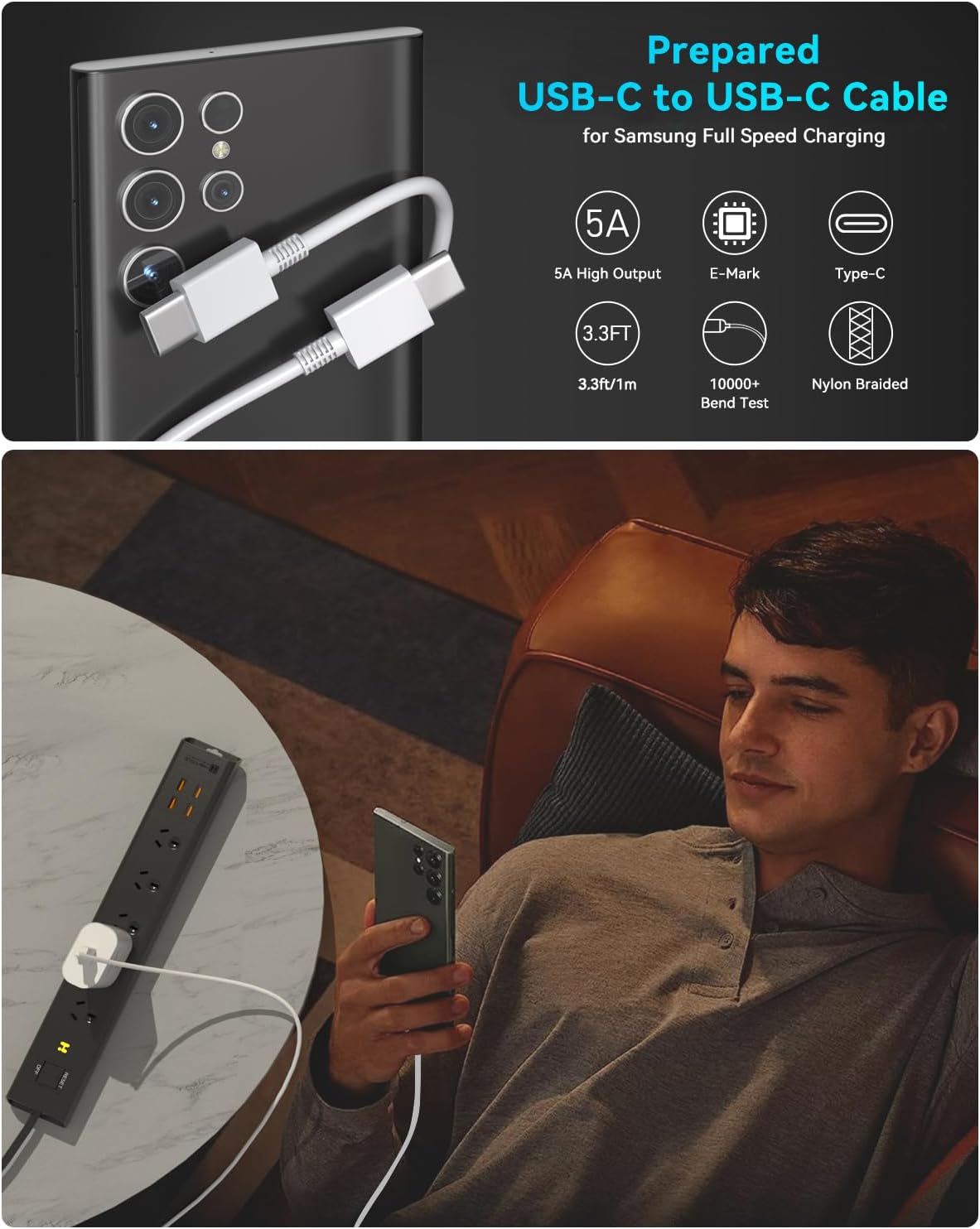 25W Superfast Compatible Wall Charger with USB-C to USB-C cable