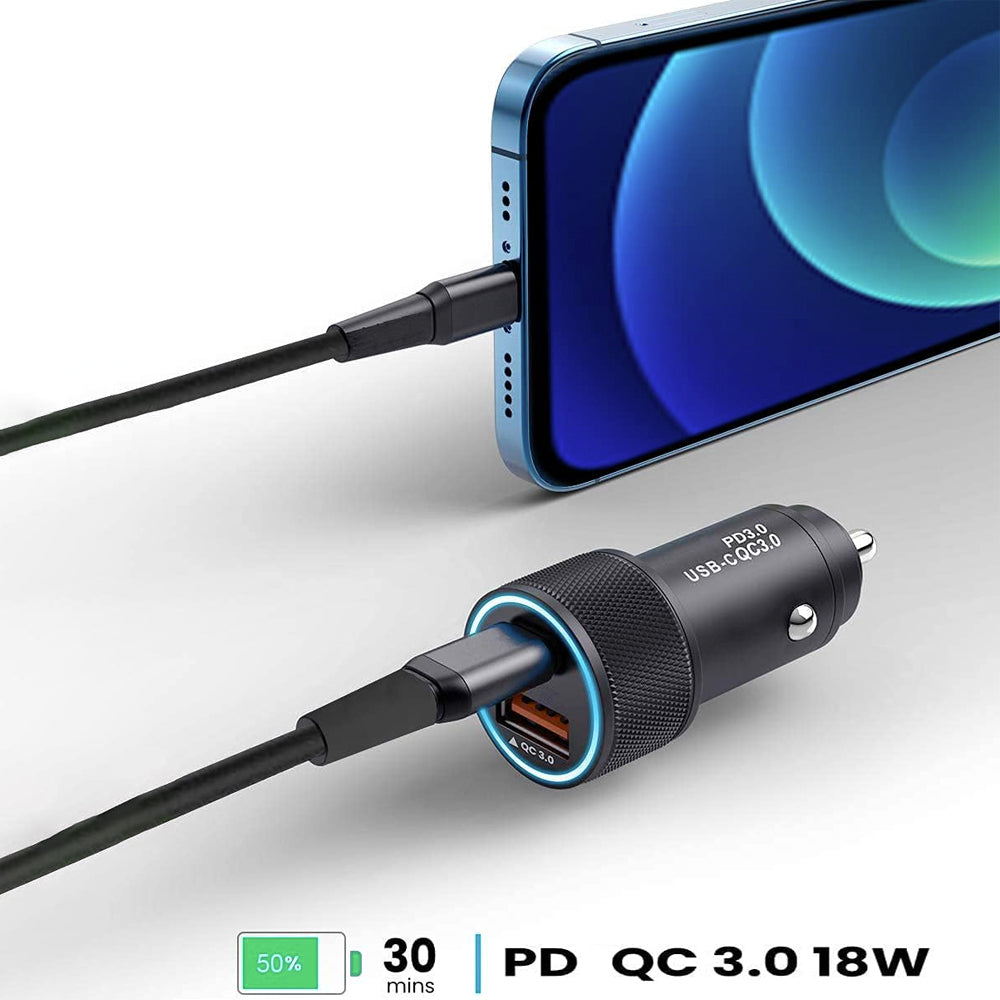 Alloy Fast Car Charger 18W (Dual USB-C + USB-A)